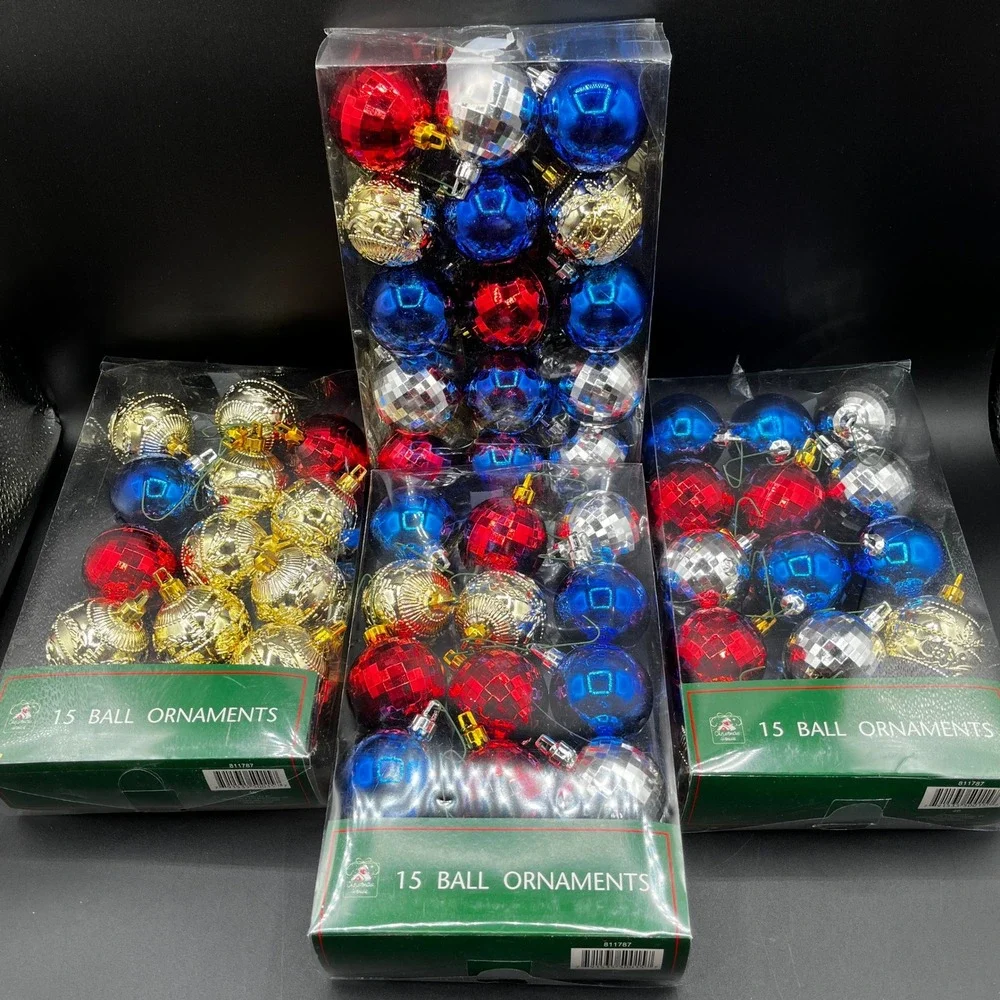 Christmas House 59ct Ball Ornaments Red Blue Silver Gold Disco Faceted 4 Packs